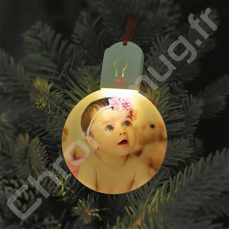 Boule de Noël personnalisée en acrylique avec éclairage LED RGB