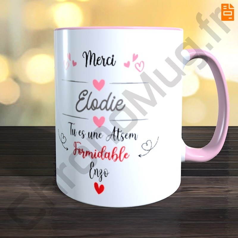 Mug rose remerciement Atsem