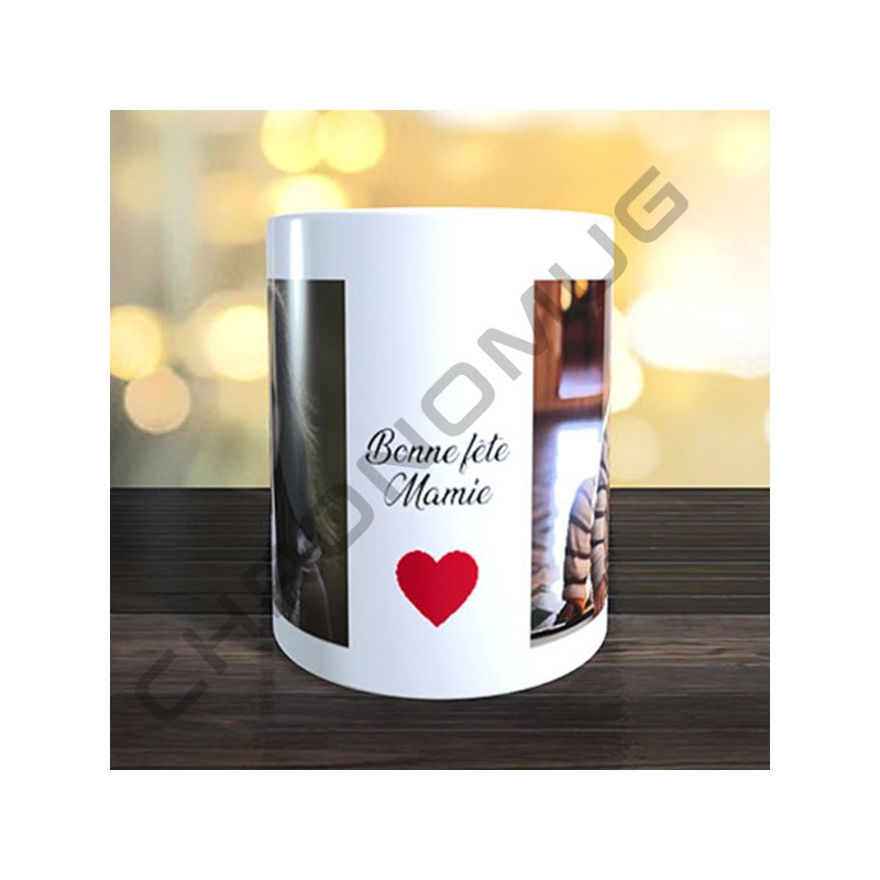 Mug personnalisé avec 2 photos et texte au centre